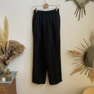 Leslie Fay Vintage Wide Leg Black & Silver Pinstripe Pull On Pants size 8